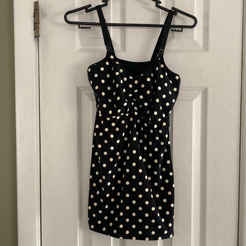LEADING LADY BLACK AND WHITE POLKA DOT NURSING TANK TOP SIZE M